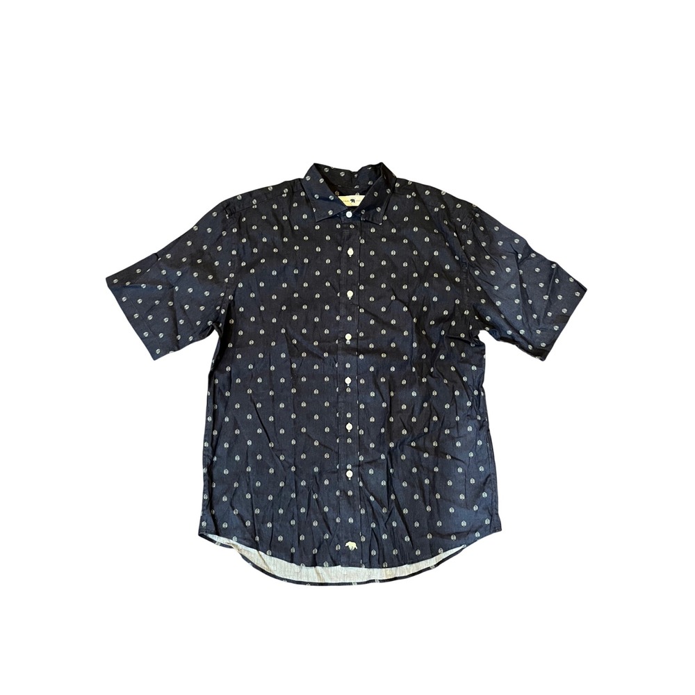 Onward Reserve Button Down Shirt Men's Navy Blue Leaf Print Short Sleeve XL